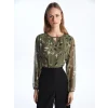 LCW Grace Haki Bisiklet Yaka Desenli Uzun Kollu Kadın Bluz