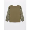 LCW Grace Haki Bisiklet Yaka Desenli Uzun Kollu Kadın Bluz