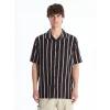 XSIDE Siyah Regular Fit Kısa Kollu Çizgili Poplin Erkek Gömlek