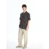 XSIDE Siyah Regular Fit Kısa Kollu Çizgili Poplin Erkek Gömlek