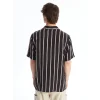 XSIDE Siyah Regular Fit Kısa Kollu Çizgili Poplin Erkek Gömlek