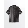 XSIDE Siyah Regular Fit Kısa Kollu Çizgili Poplin Erkek Gömlek