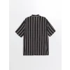 XSIDE Siyah Regular Fit Kısa Kollu Çizgili Poplin Erkek Gömlek