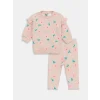 LCW baby Pembe Bisiklet Yaka Uzun Kollu Baskılı Kız Bebek Sweatshirt ve Tayt 2li Takım
