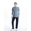 LCWAIKIKI Classic Indigo Polo Yaka Kısa Kollu Desenli Erkek Tişört