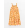 LCW Kids Turuncu Kare Yaka Çiçekli Kız Çocuk Elbise