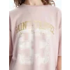 LCW Vision Pembe Bisiklet Yaka Baskılı Kısa Kollu Oversize Kadın Tişört