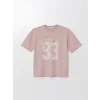 LCW Vision Pembe Bisiklet Yaka Baskılı Kısa Kollu Oversize Kadın Tişört