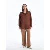 LCWAIKIKI Classic Kahverengi Düz Oversize Kadın Gömlek Tunik