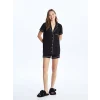 LCW DREAM Siyah Gömlek Yaka Düz Kısa Kollu Kadın Şortlu Pijama Takımı