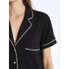 LCW DREAM Siyah Gömlek Yaka Düz Kısa Kollu Kadın Şortlu Pijama Takımı