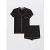 LCW DREAM Siyah Gömlek Yaka Düz Kısa Kollu Kadın Şortlu Pijama Takımı
