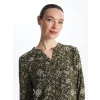 LCW Grace Haki Kaçık Yaka Çiçekli Uzun Kollu Kadın Bluz