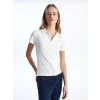 LCWAIKIKI Basic Ekru Polo Yaka Düz Kısa Kollu Kadın Tişört