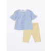 LCW baby Mavi Bisiklet Yaka Çizgili Kız Bebek Bluz ve Tayt 2li Takım