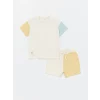 LCW Kids Bej Bisiklet Yaka Kısa Kollu Erkek Bebek Tişört ve Şort 2li Takım