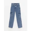 LCW Jeans Indigo Straight Fit Kadın Kargo Jean Pantolon