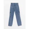 LCW Jeans Indigo Straight Fit Kadın Kargo Jean Pantolon