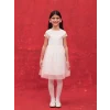 LCW Kids Beyaz Bisiklet Yaka Kısa Kollu Kız Çocuk Tül Elbise