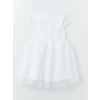 LCW Kids Beyaz Bisiklet Yaka Kısa Kollu Kız Çocuk Tül Elbise