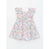 LCW Kids Ekru V Yaka Kısa Kollu Çiçekli Kız Bebek Elbise