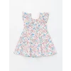 LCW Kids Ekru V Yaka Kısa Kollu Çiçekli Kız Bebek Elbise