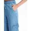 LCW Jeans Indigo Beli Lastikli Wideleg Kadın Kargo Jean Pantolon