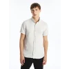 LCW Vision Bej Slim Fit Kısa Kollu Armürlü Erkek Gömlek