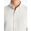 LCW Vision Bej Slim Fit Kısa Kollu Armürlü Erkek Gömlek
