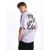 XSIDE Lila Bisiklet Yaka Kısa Kollu Baskılı Penye Erkek Tişört