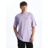 XSIDE Lila Bisiklet Yaka Kısa Kollu Baskılı Penye Erkek Tişört