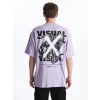 XSIDE Lila Bisiklet Yaka Kısa Kollu Baskılı Penye Erkek Tişört