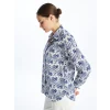 LCWAIKIKI Classic Indigo Desenli Uzun Kollu Poplin Kadın Gömlek