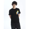 XSIDE Siyah Bisiklet Yaka Kısa Kollu Baskılı Penye Erkek Tişört