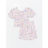 LCW Kids Ekru Kayık Yaka Çiçekli Kısa Kollu Kız Çocuk Bluz ve Etek
