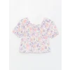 LCW Kids Ekru Kayık Yaka Çiçekli Kısa Kollu Kız Çocuk Bluz ve Etek