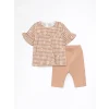 LCW baby Ekru Bisiklet Yaka Çiçek Desenli Kız Bebek Bluz ve Tayt 2li Takım