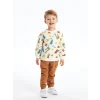 LCW Kids Ekru Bisiklet Yaka Uzun Kollu Baskılı Erkek Bebek Sweatshirt ve Pantolon 2li Takım