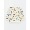 LCW Kids Ekru Bisiklet Yaka Uzun Kollu Baskılı Erkek Bebek Sweatshirt ve Pantolon 2li Takım