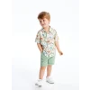 LCW Kids Bej Kısa Kollu Baskılı Erkek Bebek Gömlek ve Şort 2li Takım