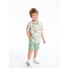 LCW Kids Bej Kısa Kollu Baskılı Erkek Bebek Gömlek ve Şort 2li Takım