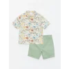 LCW Kids Bej Kısa Kollu Baskılı Erkek Bebek Gömlek ve Şort 2li Takım