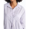 XSIDE Lila Çizgili Uzun Kollu Oversize Keten Karışımlı Kadın Gömlek