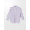 XSIDE Lila Çizgili Uzun Kollu Oversize Keten Karışımlı Kadın Gömlek