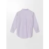 XSIDE Lila Çizgili Uzun Kollu Oversize Keten Karışımlı Kadın Gömlek