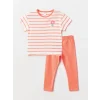 LCW Kids Karişik Bisiklet Yaka Kısa Kollu Çizgili Kız Bebek Tişört ve Tayt 2li Takım