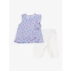 LCW baby Mavi Bisiklet Yaka Kolsuz Baskılı Kız Bebek Bluz ve Pantolon 2li Takım