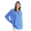 LCW Vision Mavi Çizgili Uzun Kollu Oversize Kadın Gömlek