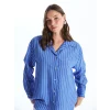 LCW Vision Mavi Çizgili Uzun Kollu Oversize Kadın Gömlek