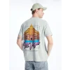 XSIDE Gri Bisiklet Yaka Kısa Kollu Baskılı Penye Erkek Tişört